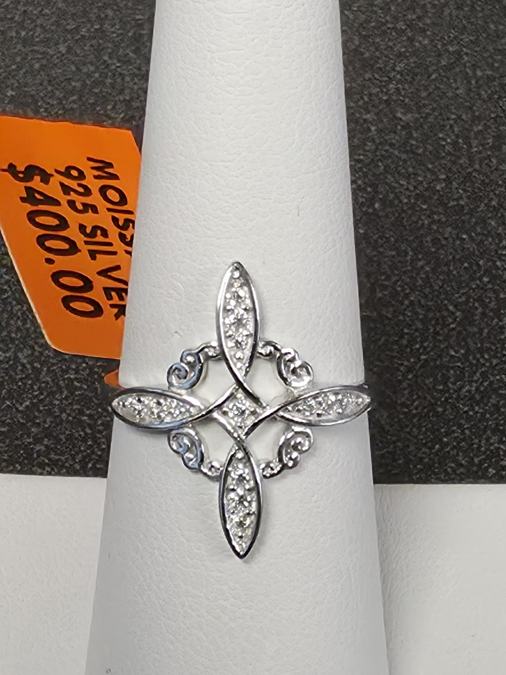 Sterling Silver Moissanite Witches Knot Ring - Silver